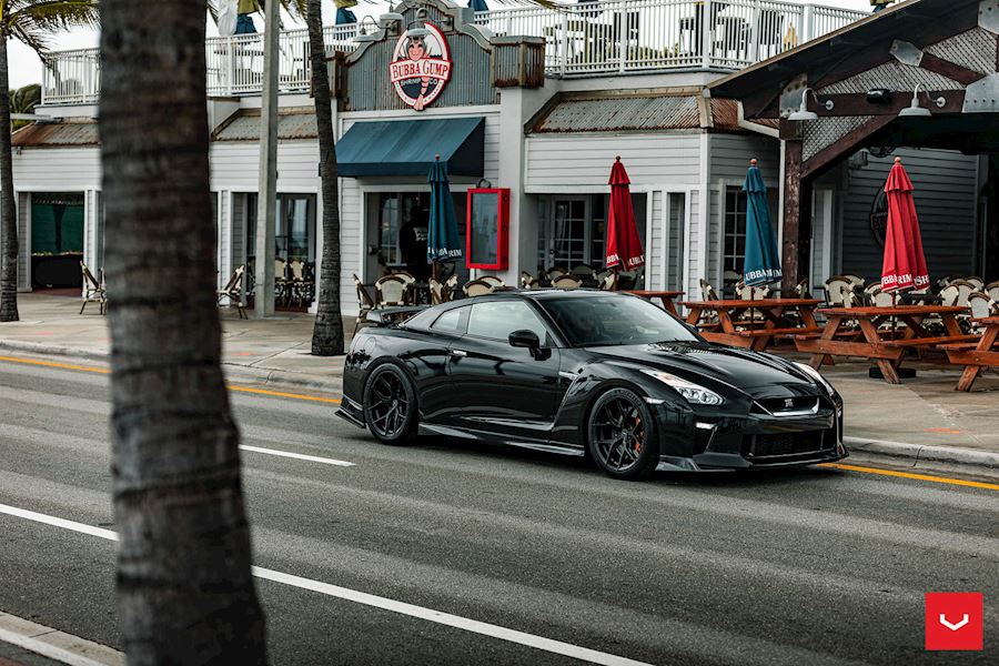 Nissan GTR R35 installed with Vossen HF-5 wheels in Satin Black