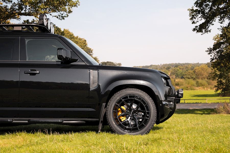 Landrover Defender 110 installed with Vossen HFX-1 wheels in Gloss Black