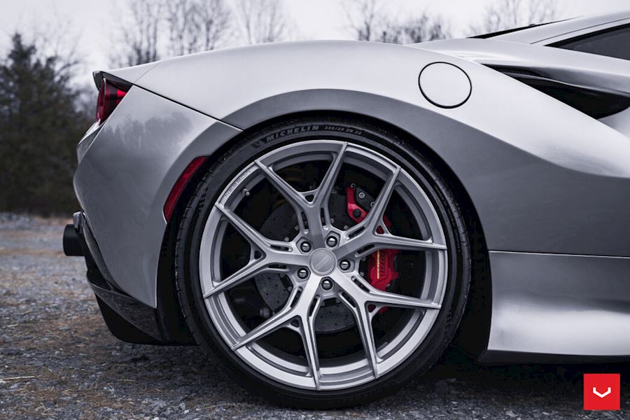 Ferrari F8 installed with Vossen HF-5 Satin Silver 