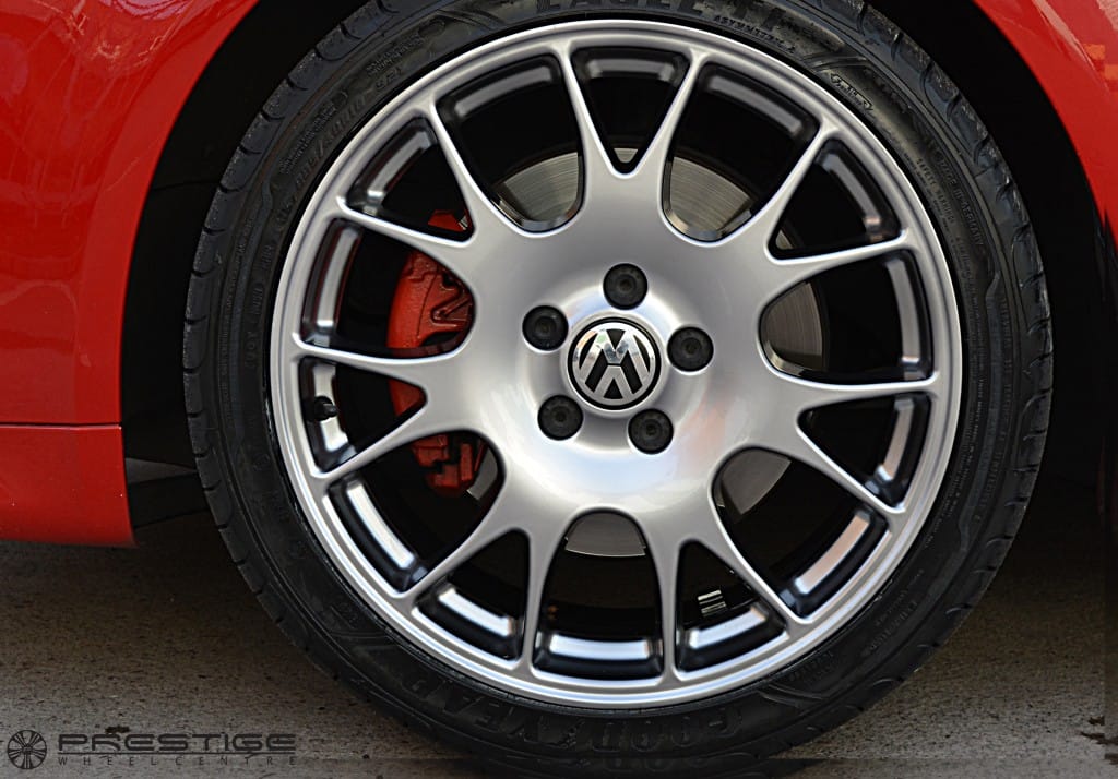VW Golf GTi Alloy wheel refurbishment Shadow Chrome finish Prestige